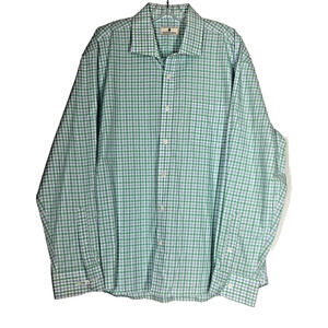 Southern Pines Shirt Womens Button Up Blue Green Cotton Check Classic Casual